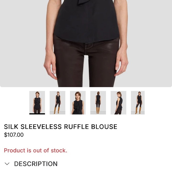 7 For All Mankind Silk Sleeveless Ruffle Tank - Picture 2 of 5